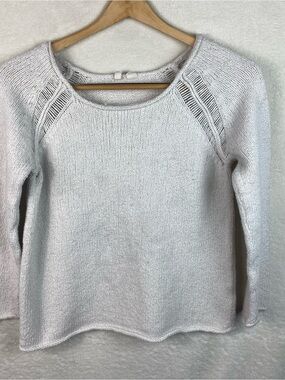 Moth Anthropologie Knit Sweater Small Ivory Coastal Grandma Boho Chic Cotton